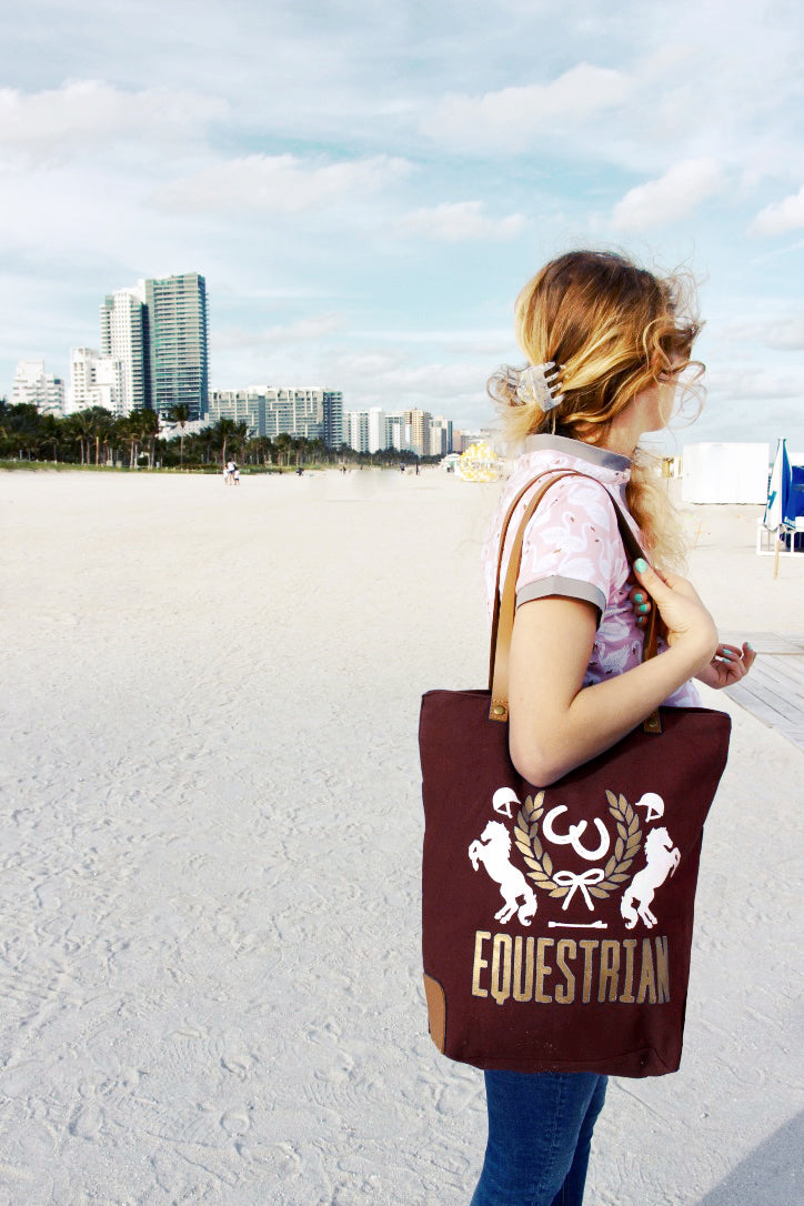 Equestrian Crest Zip Totes in Wine